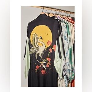 Free People Black Kimono with Beautiful Nature Design NWT, Sold out in stores
